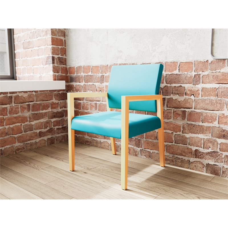 Pemberly Row Waiting Reception Guest Chair Wood Frame in Teal