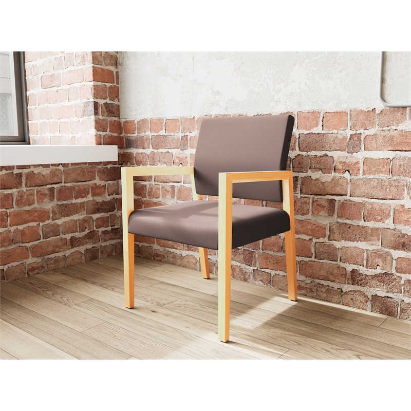 Pemberly Row Waiting Reception Guest Chair Wood Frame in Brown
