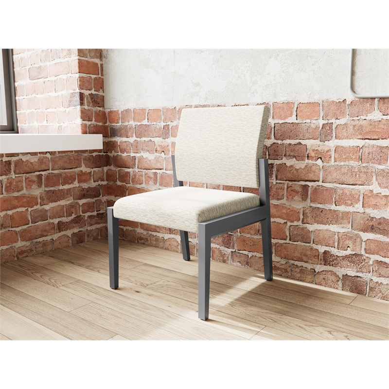 Pemberly Row Waiting Reception Armless Guest Chair Wood Frame in Beige