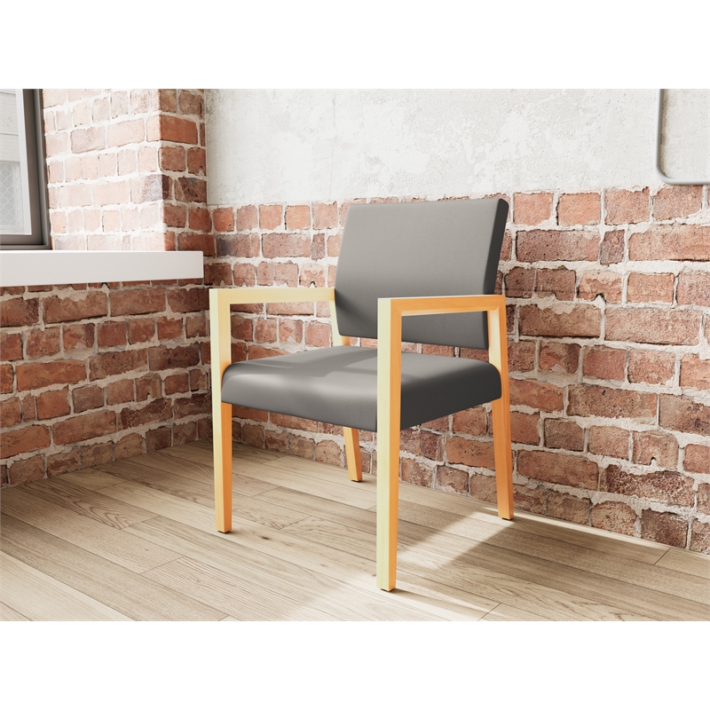 Pemberly Row Waiting Reception Guest Chair Wood Frame in Gray