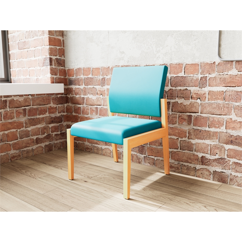 Pemberly Row Waiting Reception Armless Guest Chair Wood Frame in Teal
