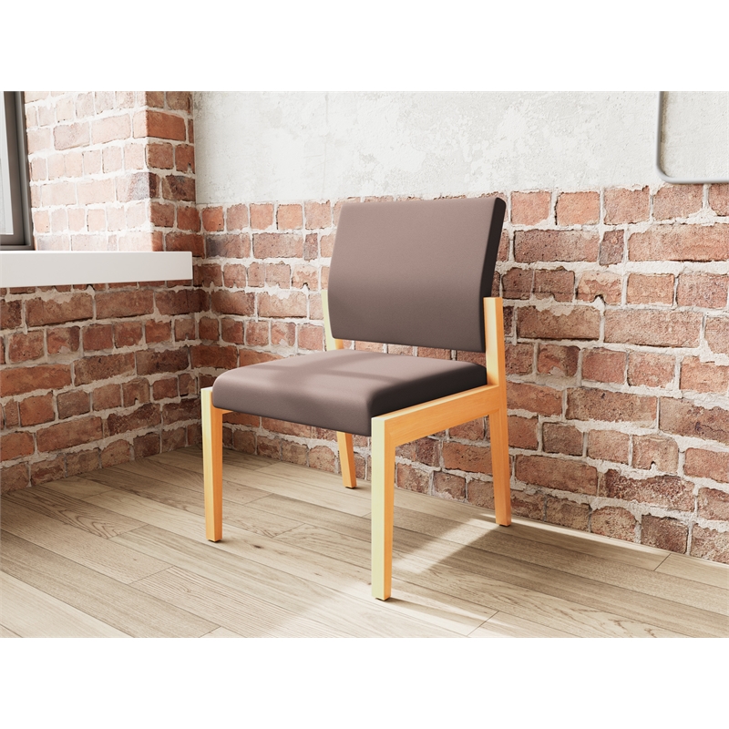 Pemberly Row Waiting Reception Armless Guest Chair Wood Frame in Brown