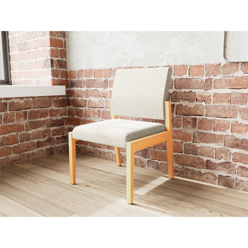 Pemberly Row Waiting Reception Armless Guest Chair Wood Frame in Beige