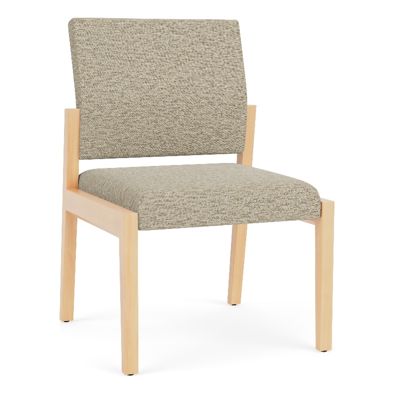 Pemberly Row Waiting Reception Armless Guest Chair Wood Frame in Beige