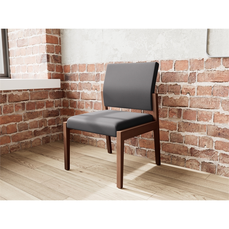 Pemberly Row Waiting Reception Armless Guest Chair Wood Frame in Black