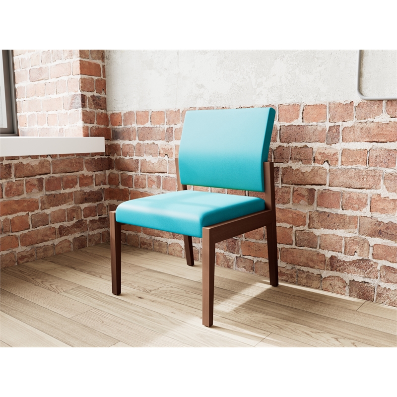 Pemberly Row Waiting Reception Armless Guest Chair Wood Frame in Teal