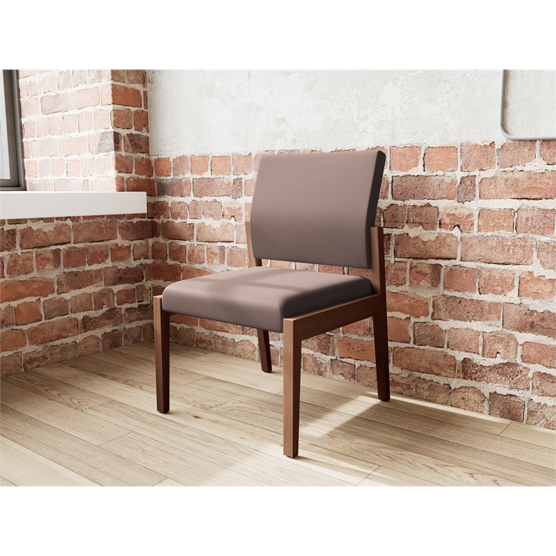 Pemberly Row Waiting Reception Armless Guest Chair Wood Frame in Brown