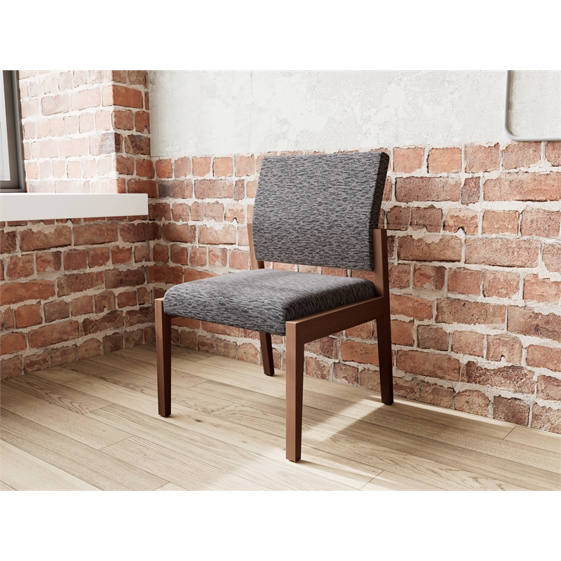 Pemberly Row Waiting Reception Armless Guest Chair Wood Frame in Black