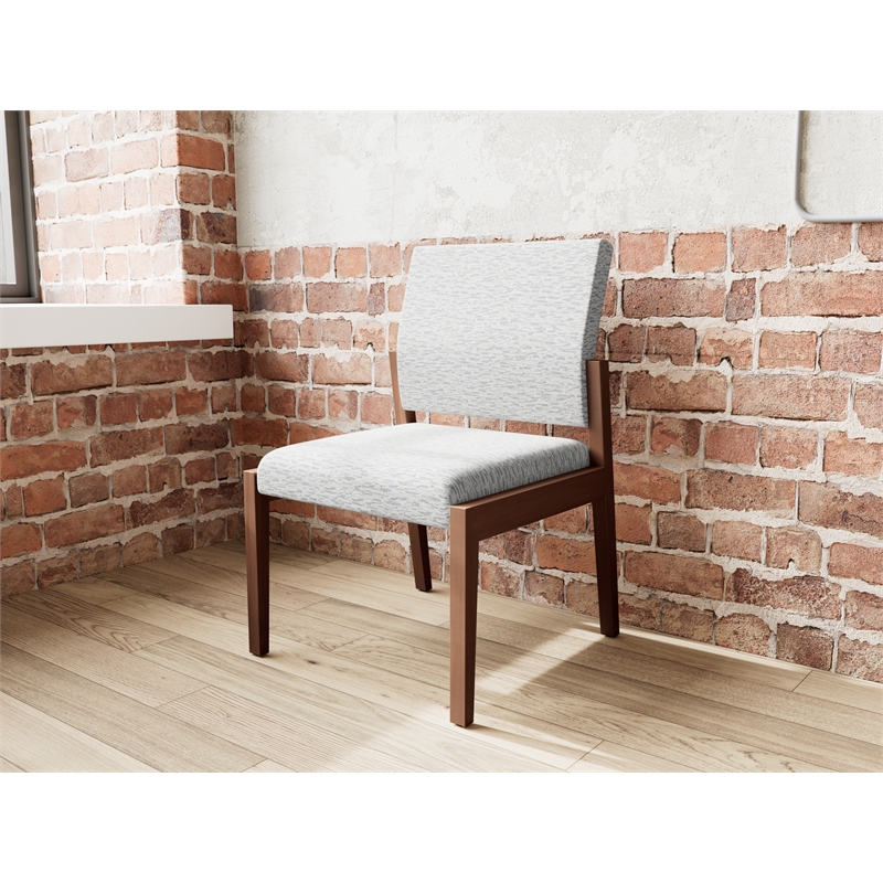Pemberly Row Waiting Reception Armless Guest Chair Wood Frame in Gray