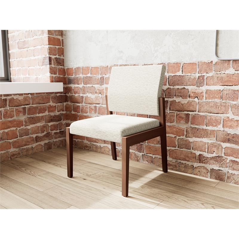 Pemberly Row Waiting Reception Armless Guest Chair Wood Frame in Beige