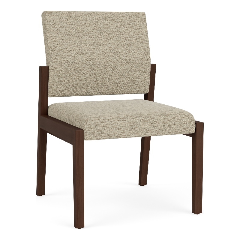 Pemberly Row Waiting Reception Armless Guest Chair Wood Frame in Beige
