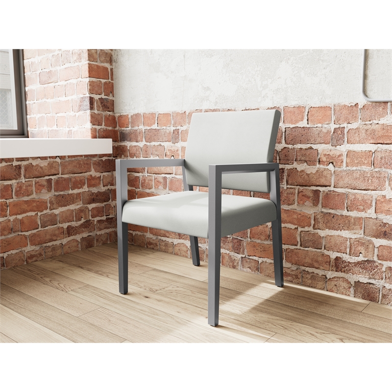 Pemberly Row Waiting Reception Guest Chair Wood Frame in Gray