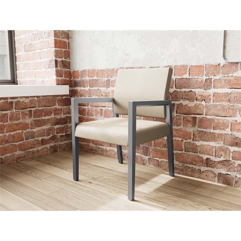 Pemberly Row Waiting Reception Guest Chair Wood Frame in Brown