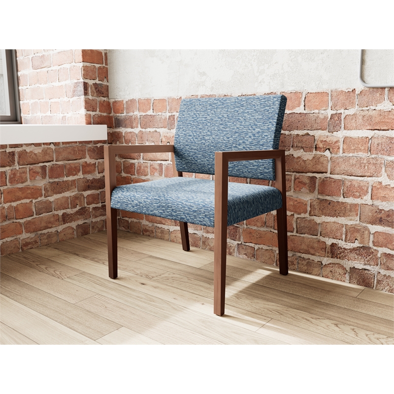 Pemberly Row Waiting Reception Wide Guest Chair Wood Frame in Blue