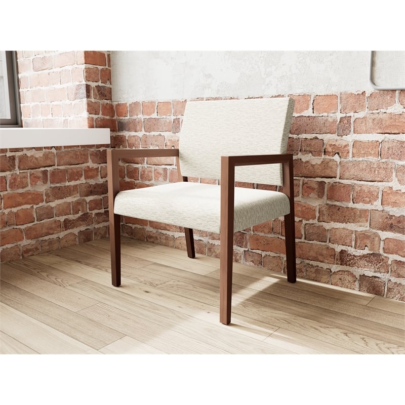 Pemberly Row Waiting Reception Wide Guest Chair Wood Frame in Beige