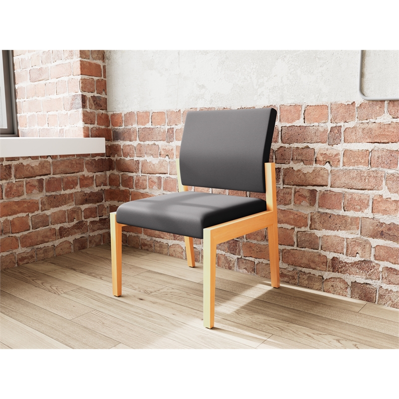 Pemberly Row Waiting Reception Armless Guest Chair Wood Frame in Black