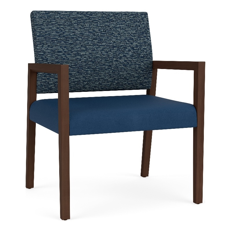 Pemberly Row Waiting Reception Wide Guest Chair Wood Frame in Blue