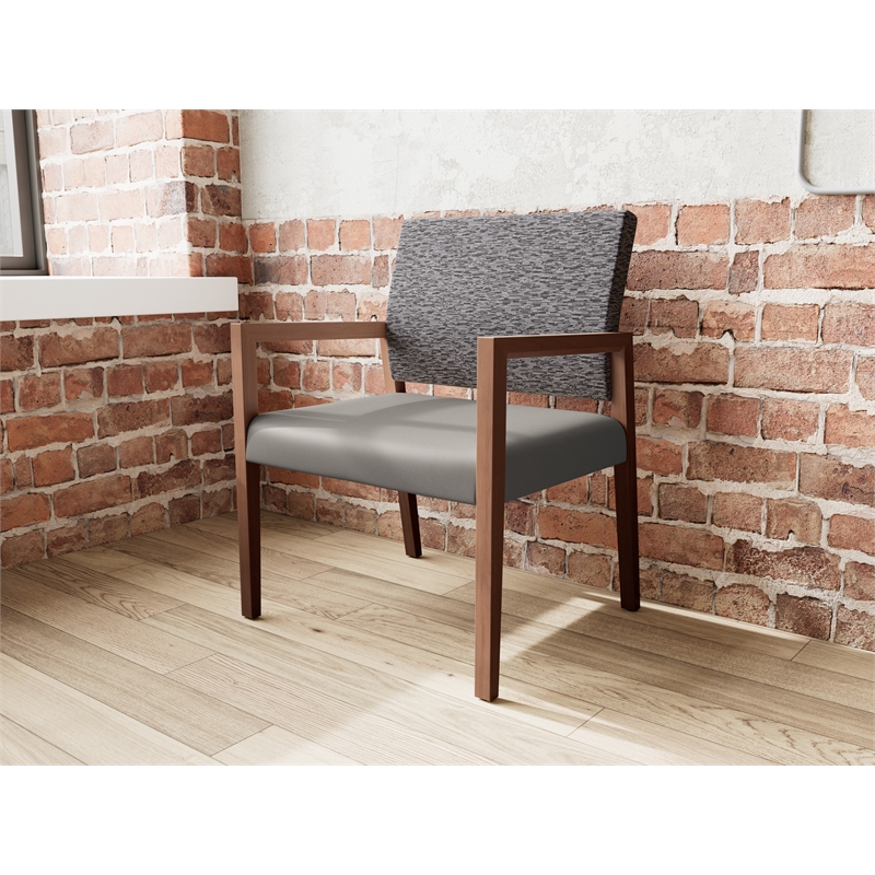 Pemberly Row Waiting Reception Wide Guest Chair Wood Frame in Gray