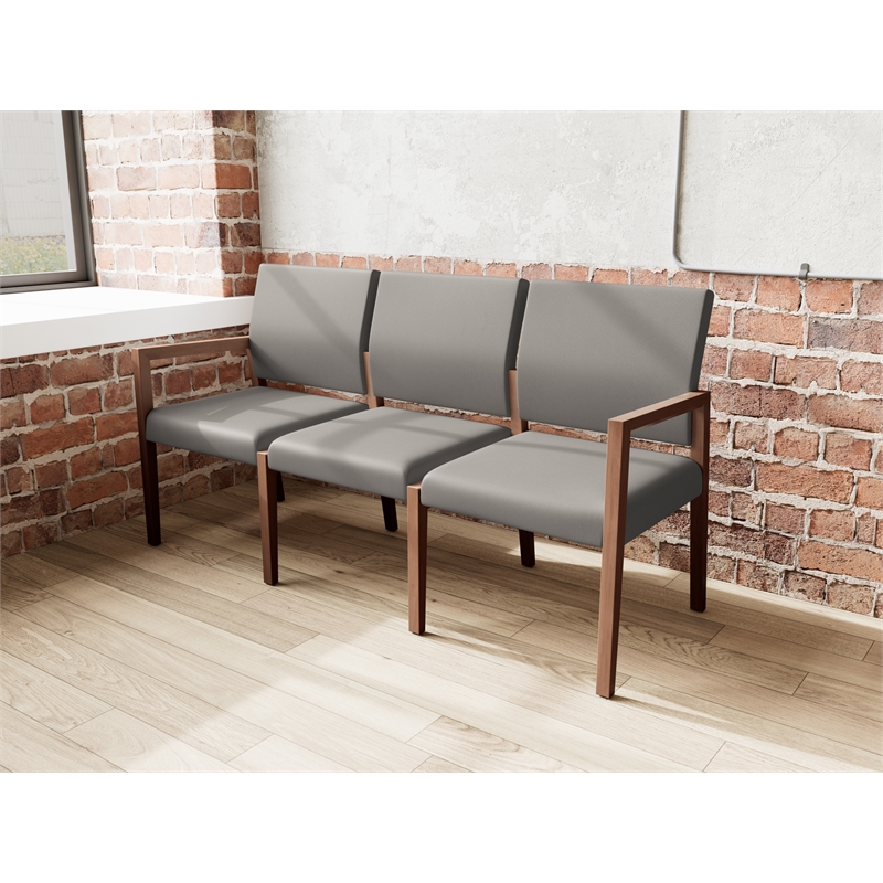 Pemberly Row Waiting Reception 3 Seat Tandem Seating No Center Arms in Gray