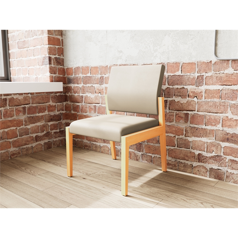Pemberly Row Waiting Reception Armless Guest Chair Wood Frame in Brown