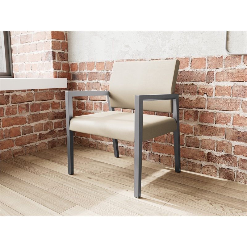 Pemberly Row Waiting Reception Wide Guest Chair Wood Frame in Brown
