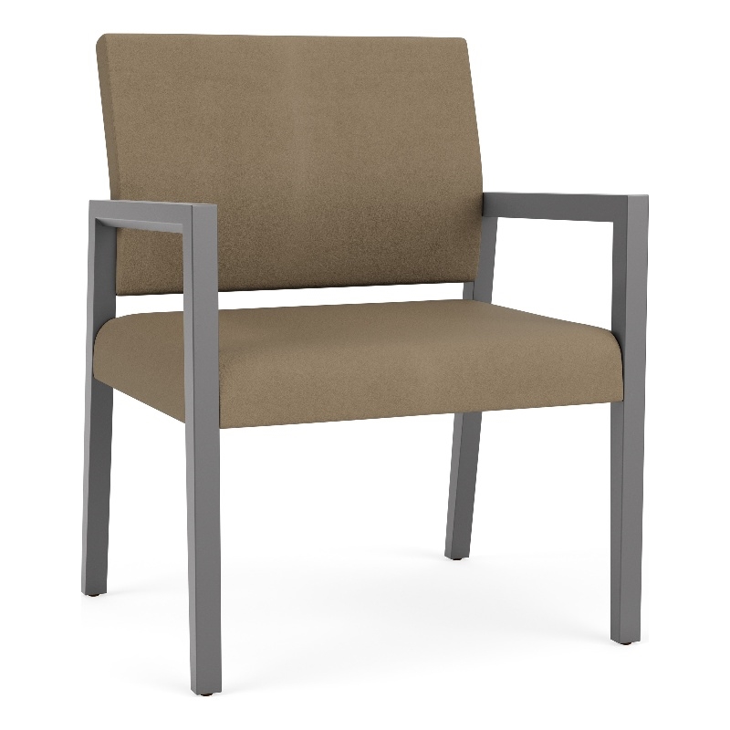 Pemberly Row Waiting Reception Wide Guest Chair Wood Frame in Brown