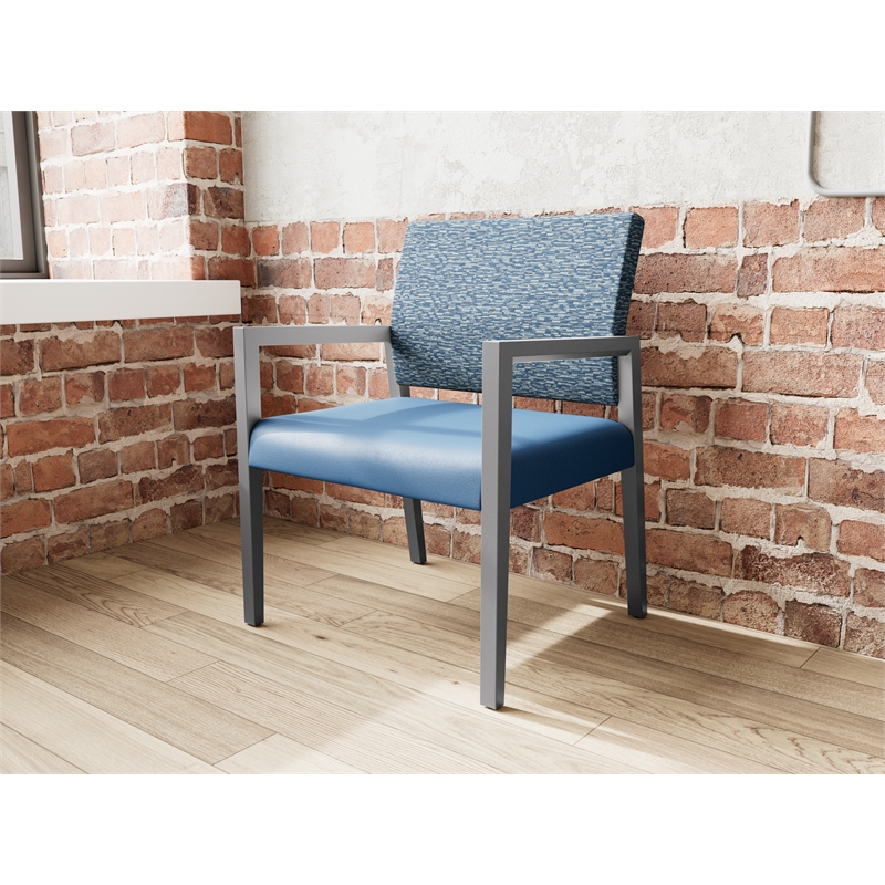 Pemberly Row Waiting Reception Wide Guest Chair Wood Frame in Blue