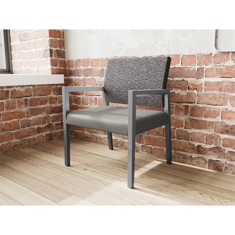 Pemberly Row Waiting Reception Wide Guest Chair Wood Frame in Gray