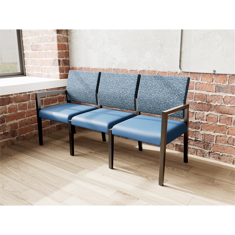 Pemberly Row Waiting Reception 3 Seat Tandem Seating No Center Arms in Blue