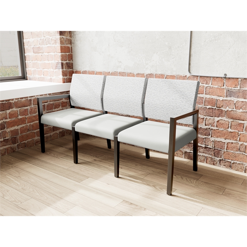 Pemberly Row Waiting Reception 3 Seat Tandem Seating No Center Arms in Gray