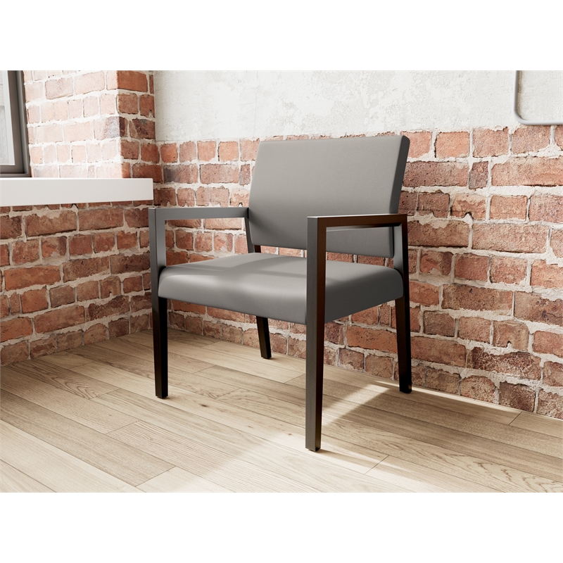 Pemberly Row Waiting Reception Wide Guest Chair Wood Frame in Gray