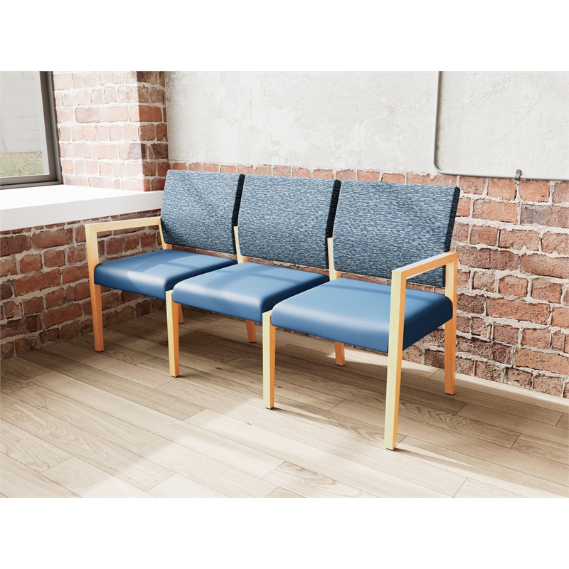Pemberly Row Waiting Reception 3 Seat Tandem Seating No Center Arms in Blue
