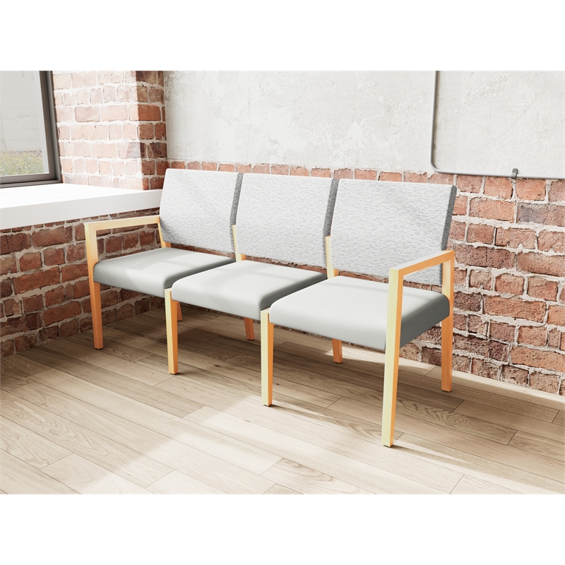Pemberly Row Waiting Reception 3 Seat Tandem Seating No Center Arms in Gray