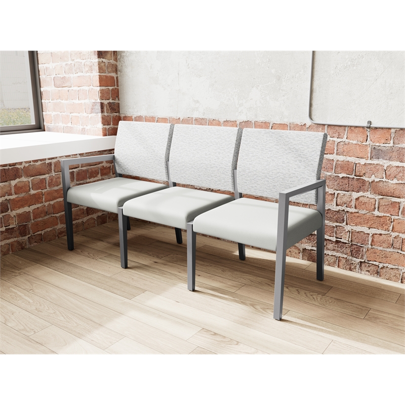 Pemberly Row Waiting Reception 3 Seat Tandem Seating No Center Arms in Gray