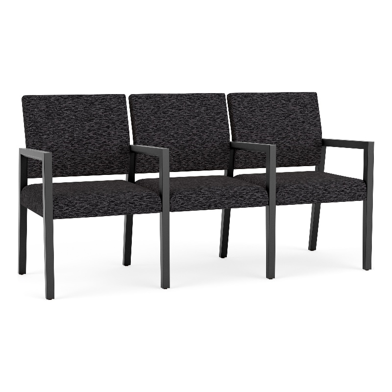 Pemberly Row Waiting Reception 3 Seat Tandem Seating Wood Frame in Black