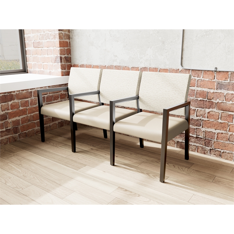 Pemberly Row Waiting Reception 3 Seat Tandem Seating Wood Frame in Brown
