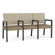 Pemberly Row Waiting Reception 3 Seat Tandem Seating Wood Frame in Brown