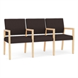 Pemberly Row Waiting Reception 3 Seat Tandem Seating Wood Frame in Brown