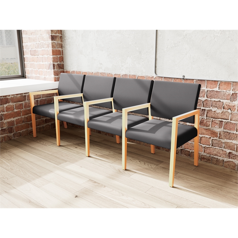 Pemberly Row Waiting Reception 4 Seat Tandem Seating Wood Frame in Black