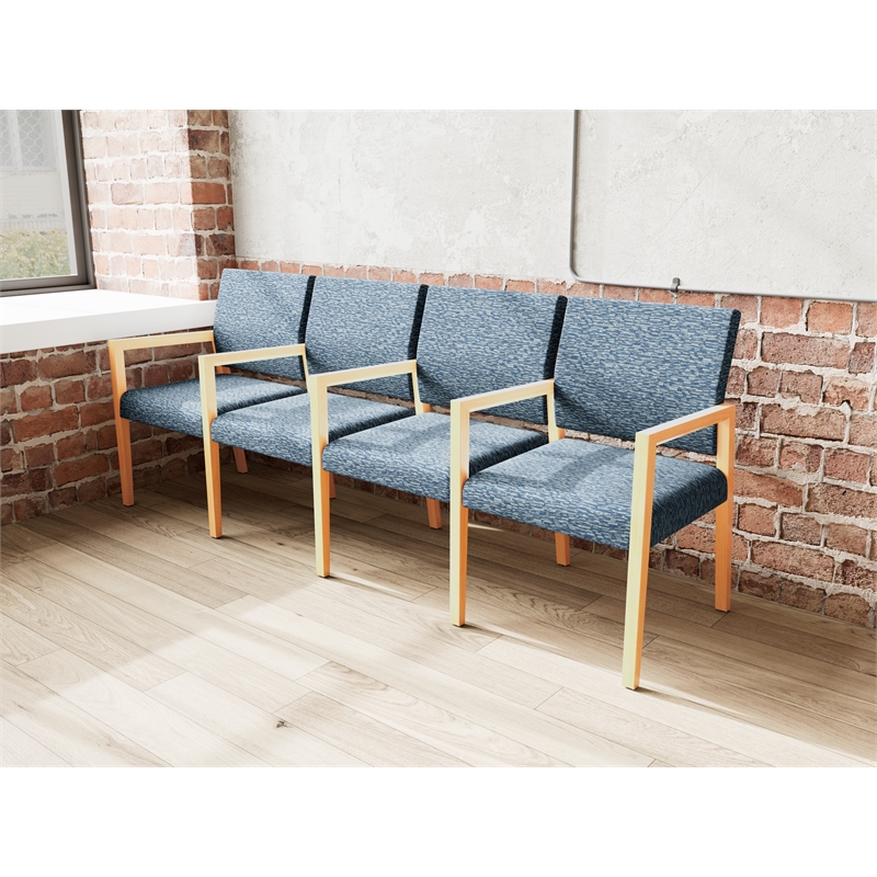 Pemberly Row Waiting Reception 4 Seat Tandem Seating Wood Frame in Blue