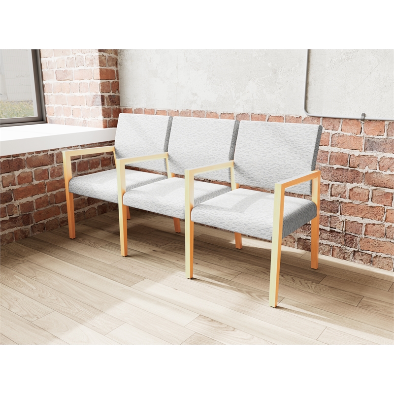 Pemberly Row Waiting Reception 3 Seat Tandem Seating Wood Frame in Gray
