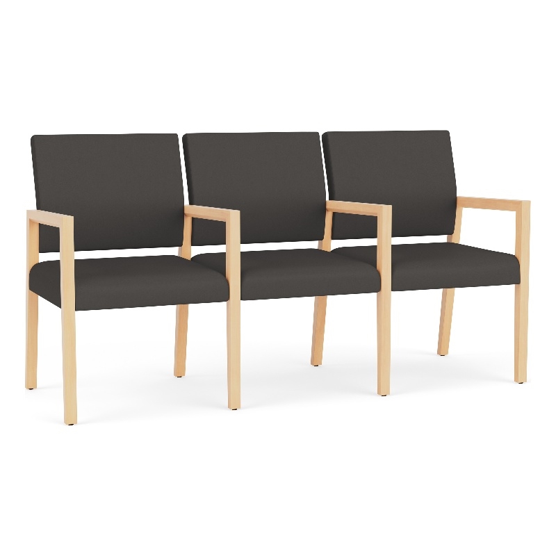 Pemberly Row Waiting Reception 3 Seat Tandem Seating Wood Frame in Gray