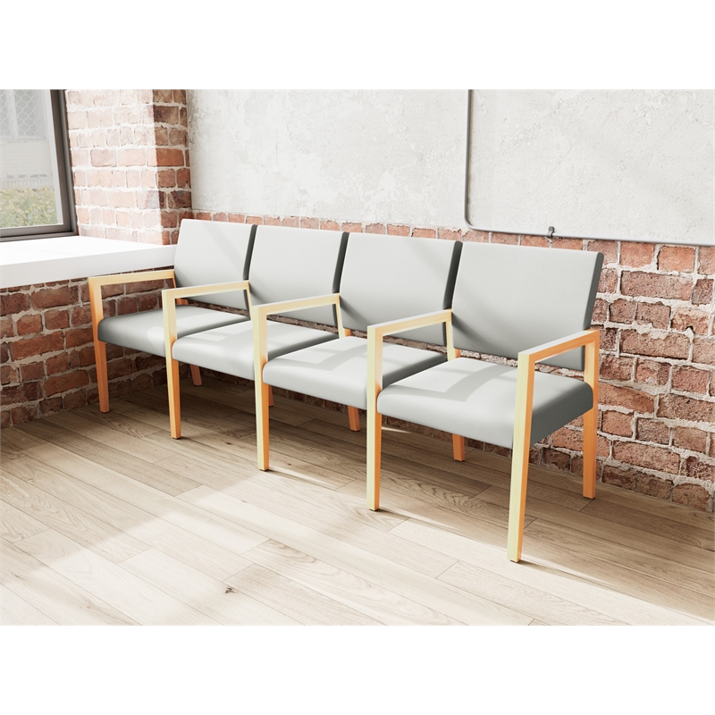 Pemberly Row Waiting Reception 4 Seat Tandem Seating Wood Frame in Gray