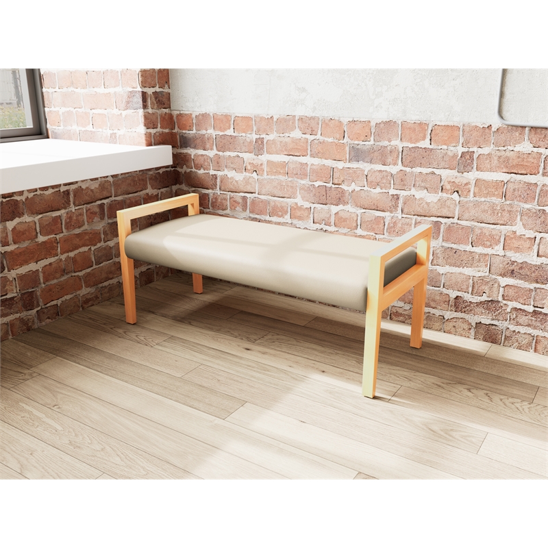 Pemberly Row Waiting Reception 2 Seat Bench Wood Frame in Brown