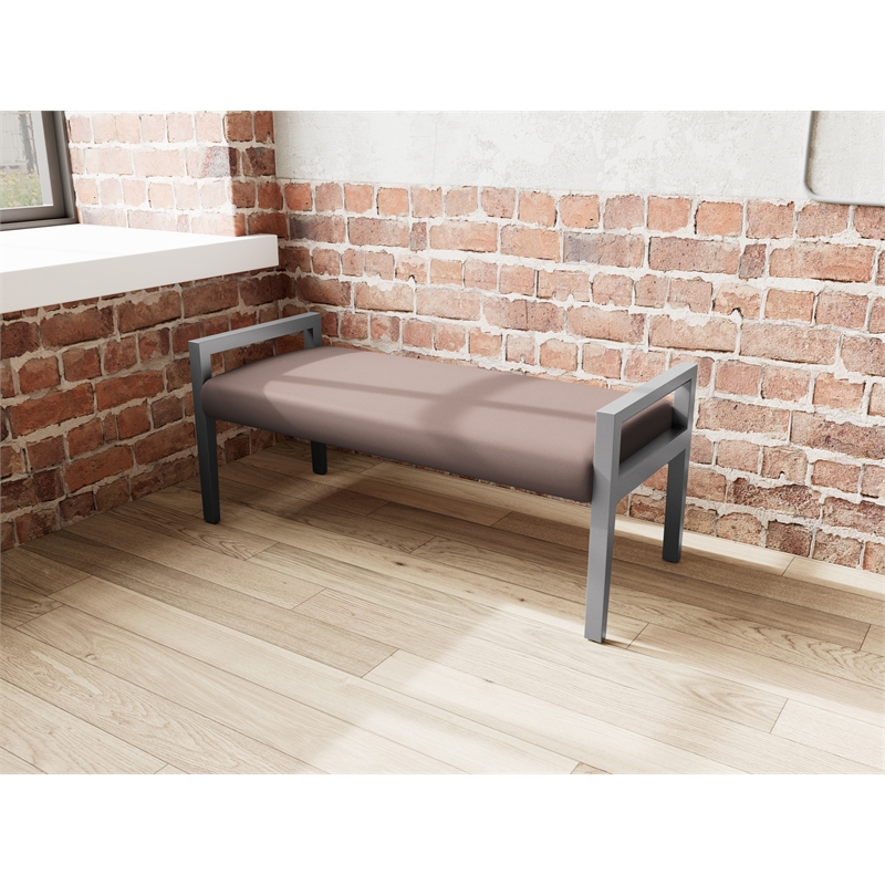 Pemberly Row Waiting Reception 2 Seat Bench Wood Frame in Brown