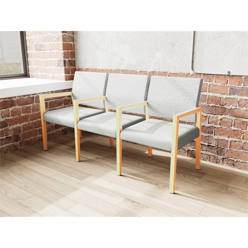 Pemberly Row Waiting Reception 3 Seat Tandem Seating Wood Frame in Gray