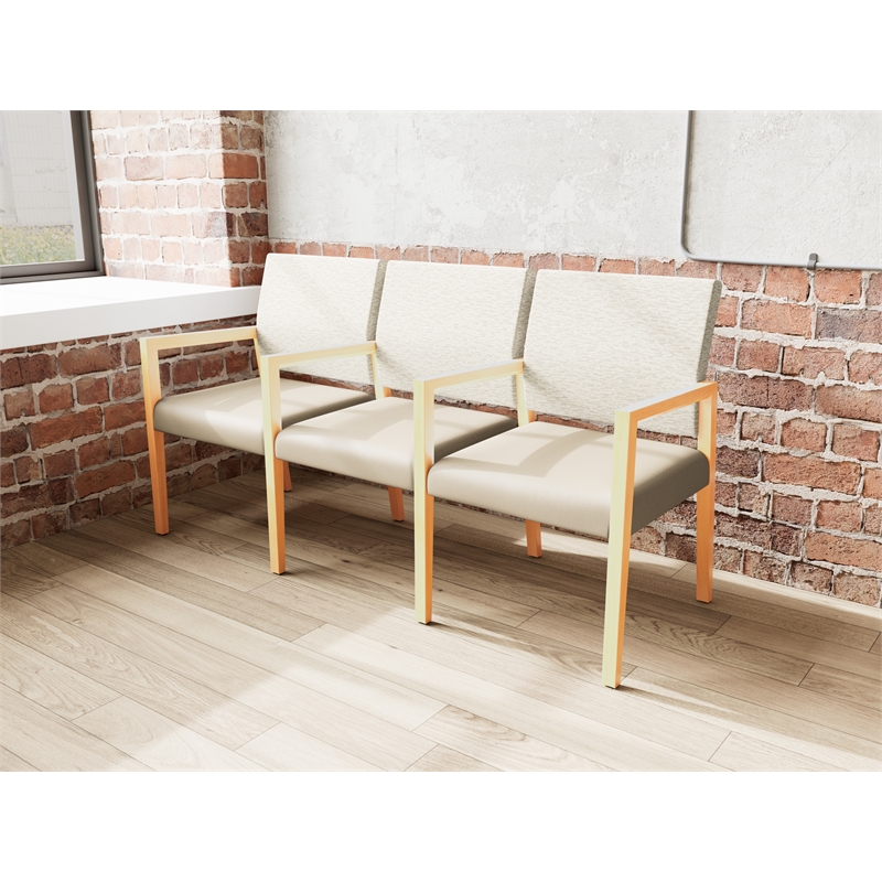 Pemberly Row Waiting Reception 3 Seat Tandem Seating Wood Frame in Brown