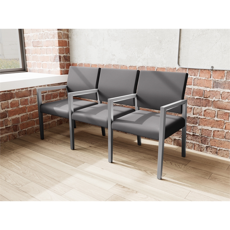 Pemberly Row Waiting Reception 3 Seat Tandem Seating Wood Frame in Black