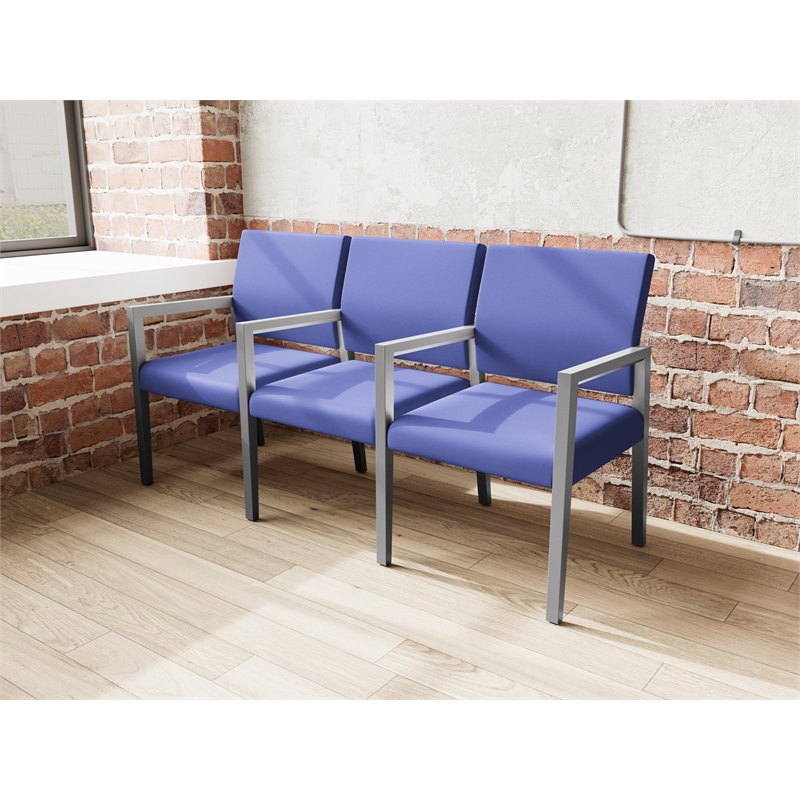 Pemberly Row Waiting Reception 3 Seat Tandem Seating Wood Frame in Blue