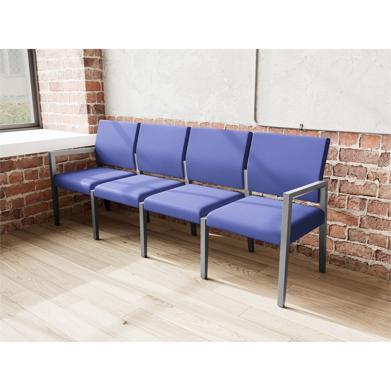 Pemberly Row Waiting Reception 4 Seat Tandem Seating No Center Arms in Blue